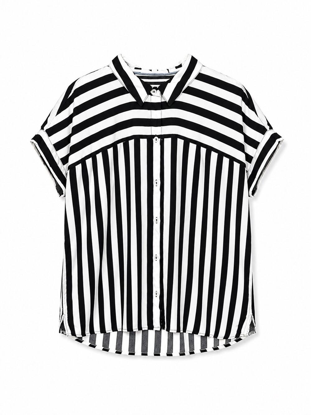 Jane & Delancey XL Striped Button Down Shirt Black White Top